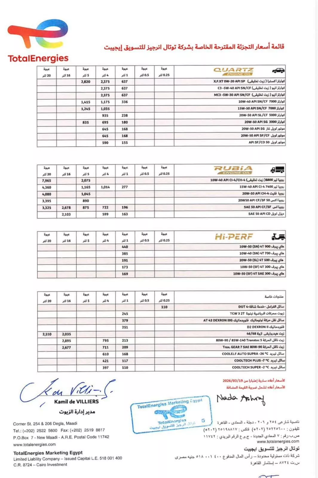 أسعار زيوت توتال مارس 2026