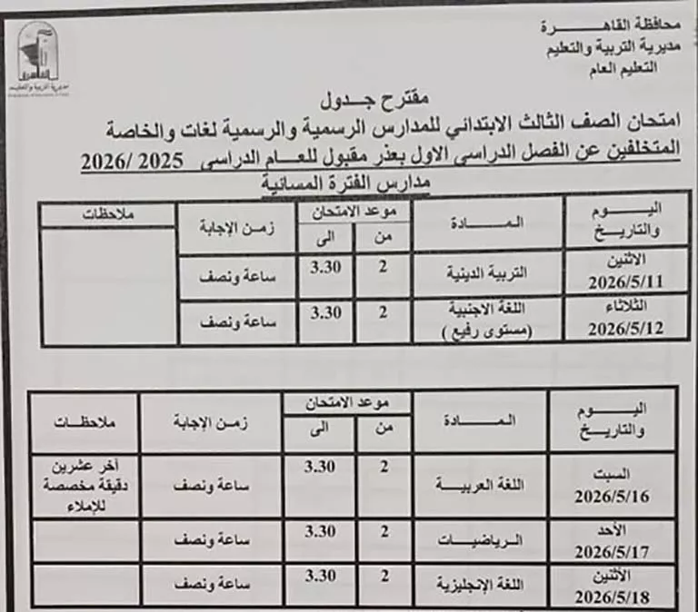 جدول امتحانات نهاية العام (31)