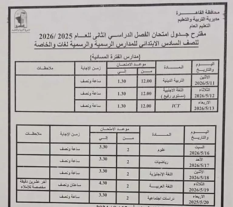 جدول امتحانات نهاية العام (32)