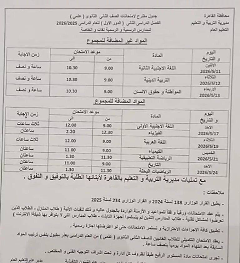 جدول امتحانات نهاية العام (39)