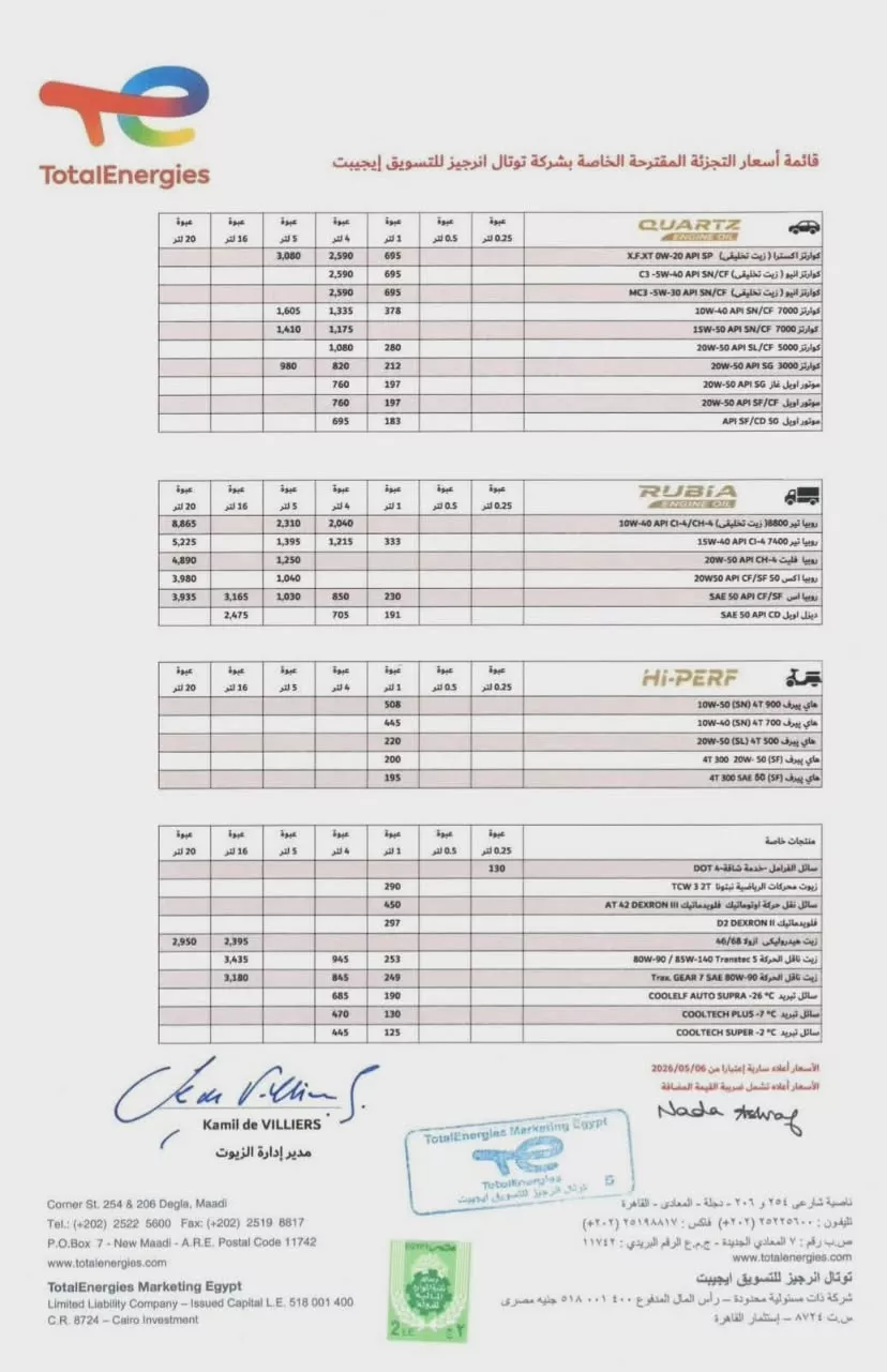 أسعار زيت توتال - مايو 2026