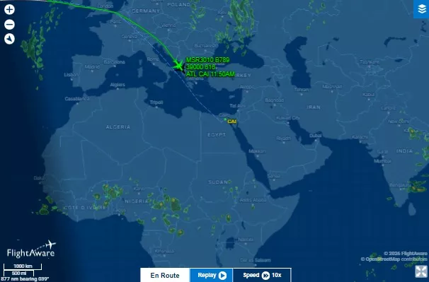 خط سير طائرة منتخب مصر