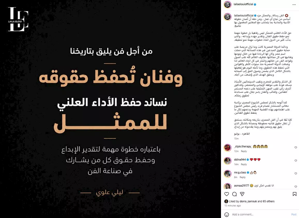 ليلى علوي تتحدث عن حق الأداء العلني للفنانين