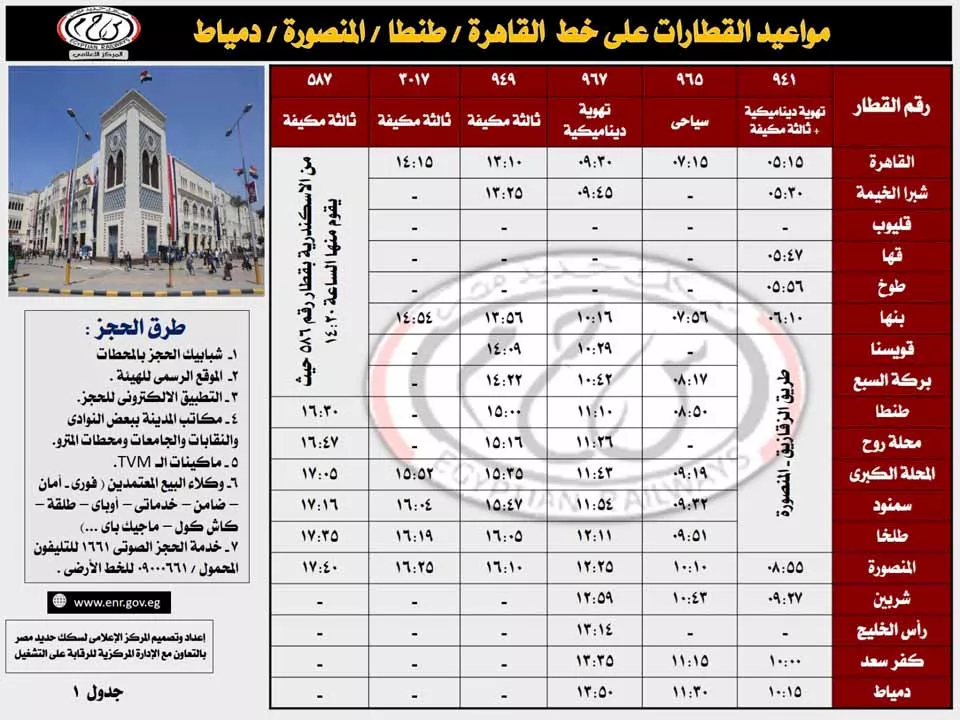 جدول تشغيل قطارات
