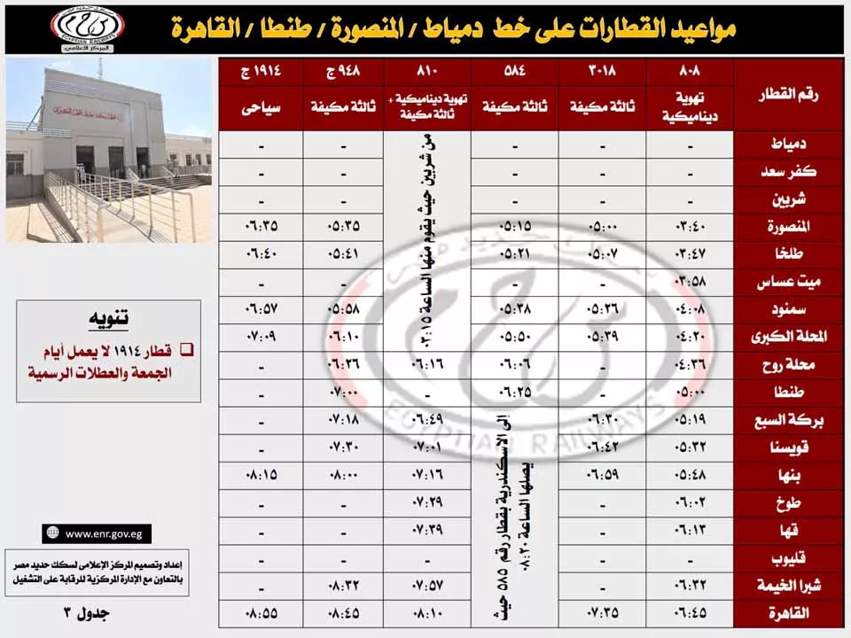 جدول تشغيل قطارات