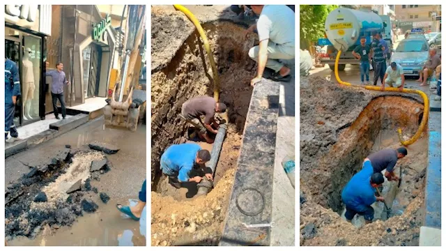 إصلاح كسر بخط المياه في الزقازيق