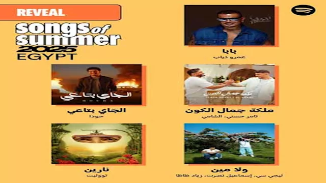 الأغاني الأكثر استماعا في مصر على Spotify خلال صيف