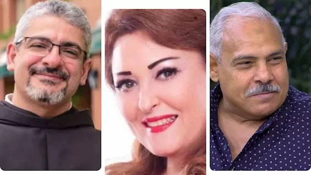 نهال عنبر ومحمد رضوان والأب بطرس دانيال