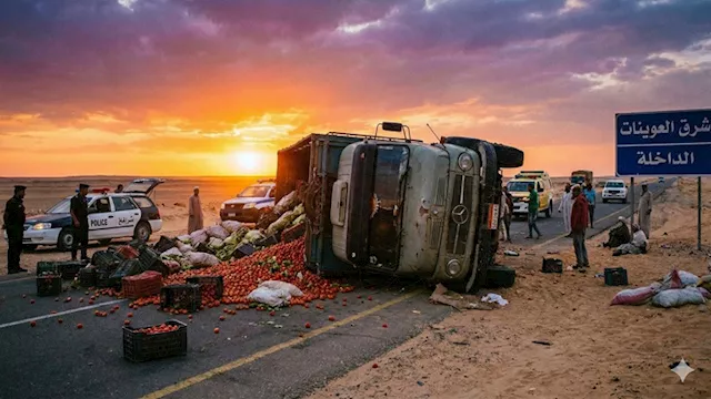 انقلاب شاحنة نقل حاصلات زراعية