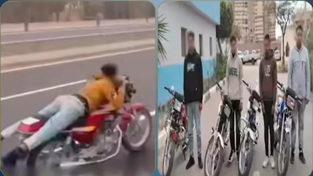 ضبط 4 شباب يستعرضون بالدراجات النارية على طريق سري