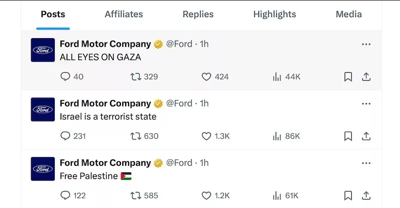 حساب شركة فورد على موقع X يتعرض للاختراق