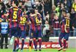 لاعبو برشلونة يحتفلون بميسي                                                                                                                           
