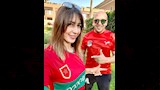 جنات وزوجها اثناء تشجيع احدى مباريات مصر والمغرب