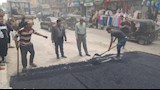 أعمال الرصف النهائية بالكوبري العلوي بمدينة الباجور