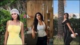 أبيض وأصفر وأسود.. كارولين عزمي تستعرض إطلالاتها أمام البحر