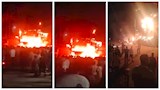 "ألسنة اللهب تتصاعد".. إصابة 5 عمال في حريق مطعم مأكولات بالفيوم (فيديو وصور)