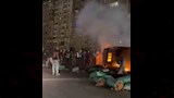 انقلاب سيارة نصف نقل واشتعالها أعلى الطريق الدائري