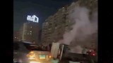 انقلاب سيارة نصف نقل واشتعالها أعلى الطريق الدائري