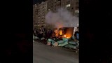 انقلاب سيارة نصف نقل واشتعالها أعلى الطريق الدائري