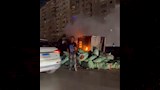 انقلاب سيارة نصف نقل واشتعالها أعلى الطريق الدائري