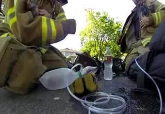 رجل الاطفاء ينقذ قطه من موت محقق أثناء الحريق