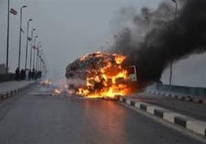 تفحم سيارة نقل بالشيخ زايد.. والخسائر نصف مليون جنيه