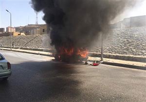 بالصور.. تفحم سيارة ملاكي بمنزل كوبري التونسي ونجاة السائق