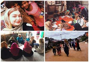 بالفيديو والصور.. جيجي حديد تلعب كرة القدم بمخيم للاجئين في بنجلاديش