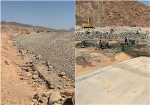 بالصور.. 37% نسبة التنفيذ لحماية الترابين بنويبع من أخطار السيول