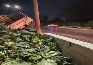 انقلاب سيارة نقل على الطريق الزراعي بالقليوبية - صور 