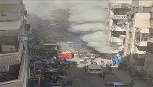 حريق مروع يلتهم محلًا تجاريًا في شارع اللاجتيه بالإسكندرية