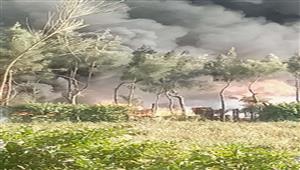 بالصور.. السيطرة على حريق مخلفات زيتية بقطعة أرض في القليوبية