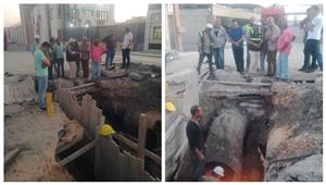 بالصور- إصلاح كسر ماسورة مياه 1000 مللي غربي الإسكندرية