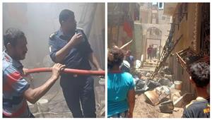 بالصور- حريق هائل يلتهم منزلًا في قرية "المصيلحة" بالمنوفية