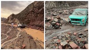 بالصور- رفع آثار السيول على طريق "دهب - نويبع"