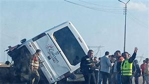 جثة و5 مصابين في تصادم أتوبيس وسيارة على طريق قليوب