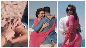 "أخفت وجه العريس".. 20 صورة من خطوبة الفنانة سارة نخلة على البحر