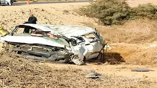 إصابة 13 شخصًا فى حادث انقلاب ميكروباص على صحراوي المنيا -صور 