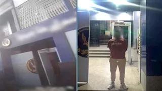 شاب يثير الرعب أمام قسم الشرطة بالجيزة بهاتفه المحمول