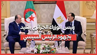 من العاصمة.. رئيس الوزراء الجزائري يشيد بجهود الرئيس السيسي