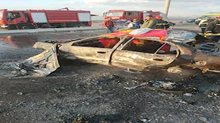 الجثث تفحمت.. 3 قتلى ومصاب في حريق التهم سيارة ملاكي غرب الإسكندرية -صور