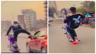 ضبط قائد دراجة نارية لأداء حركات استعراضية خطرة بالفيوم