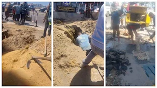 إصلاح كسر ماسورة مياه أمام مكتبة الإسكندرية (صور)