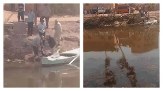 انتشال جثة غريق مجهول الهوية أمام قرية الفردوس بالمنوفية -صور