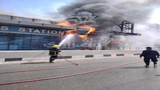 الصور الأولى من حريق محطة الأتوبيس الترددي بالخصوص