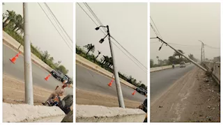 رياح محملة بالأتربة تُسقط عمود إنارة وتعطل المرور ببني سويف (صور)