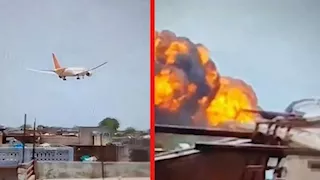 وقعت في منطقة سكنية.. فيديو متداول للحظة سقوط الطائرة الهندية