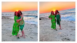 بالصور.. إلهام شاهين على البحر مع شقيقتها والجمهور يعلق