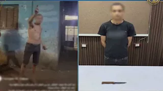 فيديو مثير .. شاب يخلع هدومه ويروع الأهالي بسلاح أبيض في شبرا