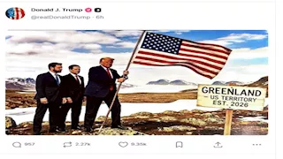 ترامب ينشر خريطة تُظهر جرينلاند وكندا وفنزويلا جزءًا من أمريكا